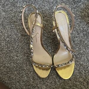 Jessica Simpson Gold Embellished Heels